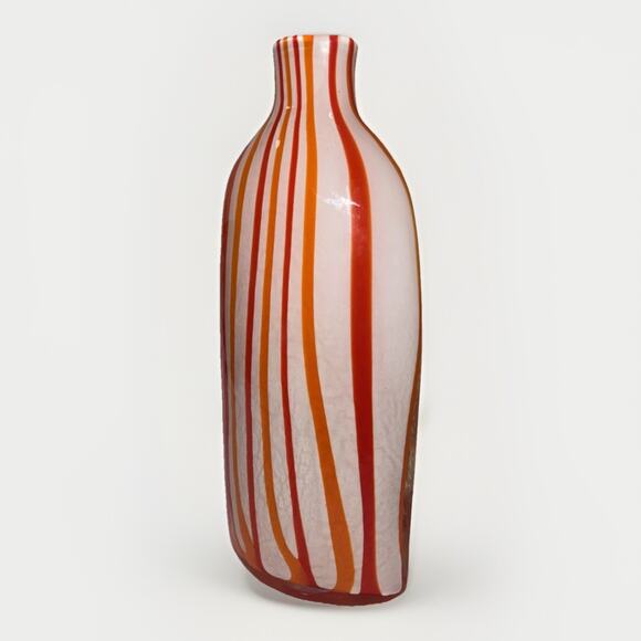 VTG Mid Century Murano Striped Tall Art Glass Vase Red Orange White 14” - Picture 4 of 8